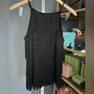 NWT WHBM Black Sleeveless Date Night Fringe Top XS
